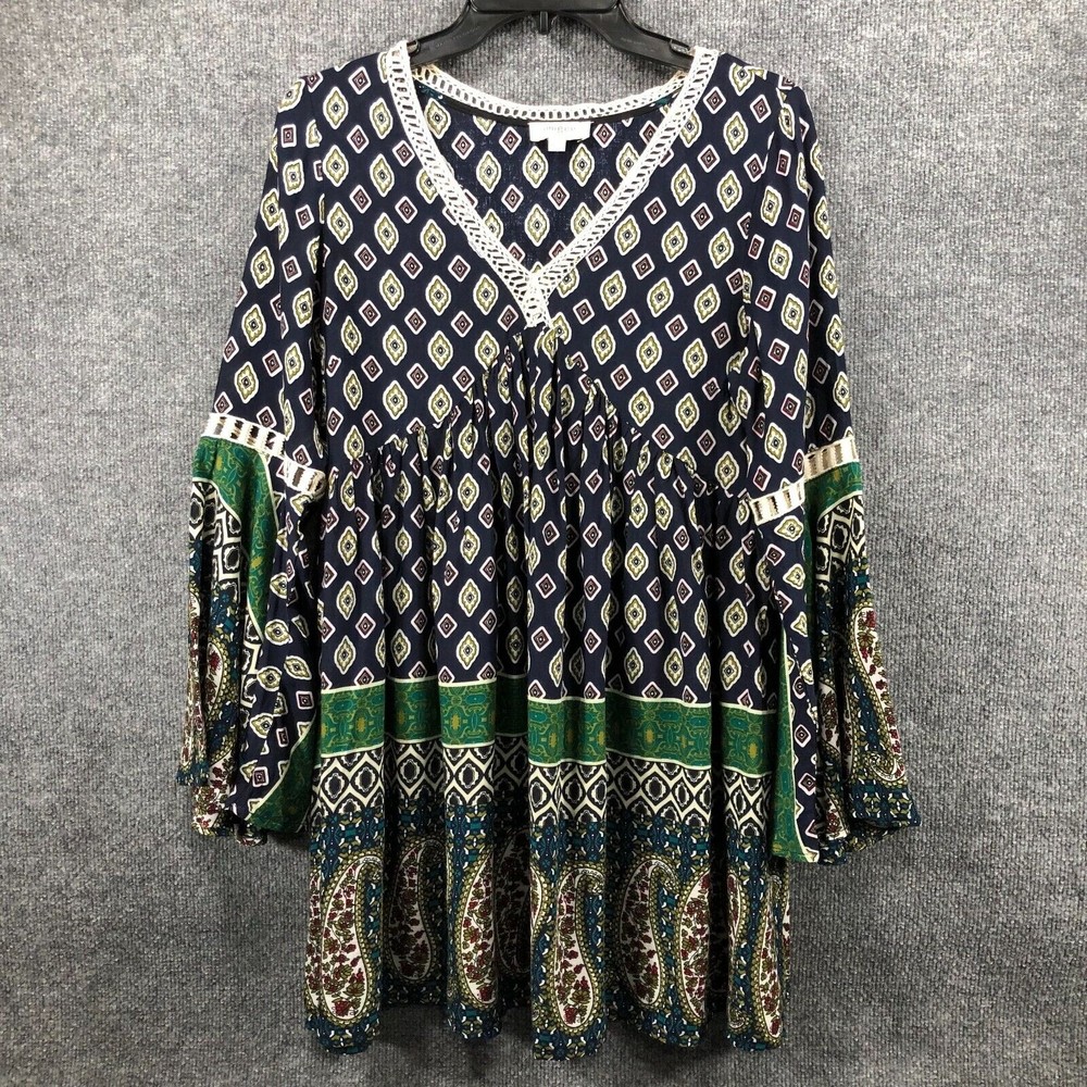 UMGEE USA Blouse Women's Size S Boho Tunic V-neck Crocheted Neckline Ruffle - Picture 1 of 13
